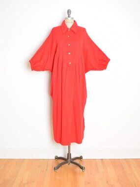 vintage 70s caftan dress David Brown red fleece draped disco batwing dolman maxi